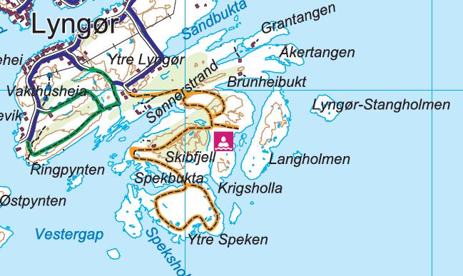 Figur: 4. Innerst i bukta på Speken. Fine forhold for utflukt med båt og strandbaserte aktiviteter. Det er behov for flere fortøyningsbolter.