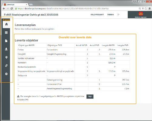 Brukerveiledning NVDB API Registreringsflate Oversikt Registreringsflaten er delt inn i ulike faner for ulike oppgaver: En hjemmeside med oversikt over innleverte data Datafanen: Visning av