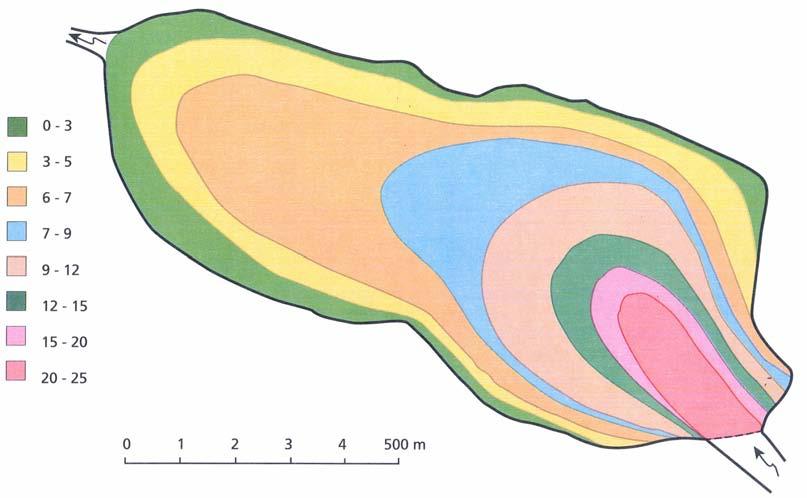 Figur 9 Midlere årlig sedimentasjon i mm i Eidsvannets ulike deler avsatt i tidsrommet ca 1980 1998 (etter reguleringen). Tykkelse Areal Volum Tonn Mm mm m 2 m 3 1.15 1.20 1.30 1.50 0 3 1.