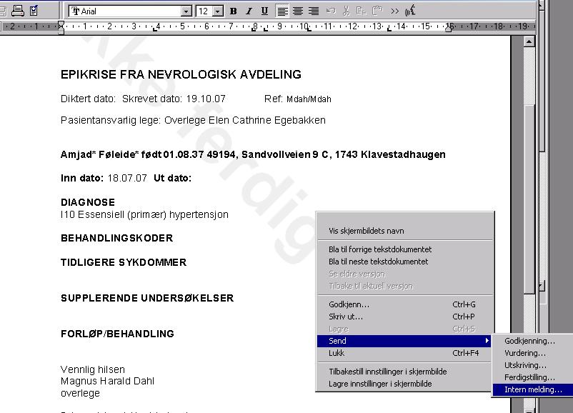 Figur 9: Legg ved intern melding Velg arbeidsgruppe meldingen skal sendes til.