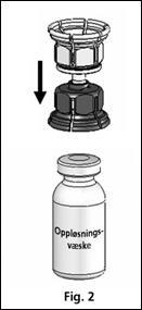 Fjern hettene fra begge hetteglassene og rengjør gummiproppene med en av de medfølgende desinfeksjonsserviettene. 3. Mix2Vial TM er vist i figur 1.