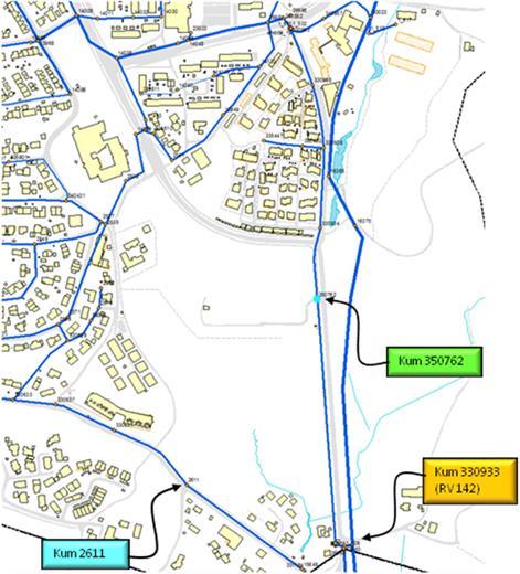Kum Q [l/s] Resttrykk [mvs] 26 50,0 42,7 350762 50,0 53,0 330933 50,0 8,8 Tabellen over viser at ledningsnettet til kommunen har tilstrekkelig kapasitet til å levere 50 l/s.