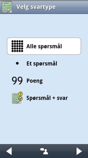 Ett spørsmål. Diagram med svarene på ett enkelt spørsmål under en valgt periode. Poeng. Summen av alle svar ved en enkelt inntasting. Spørsmål + svar.