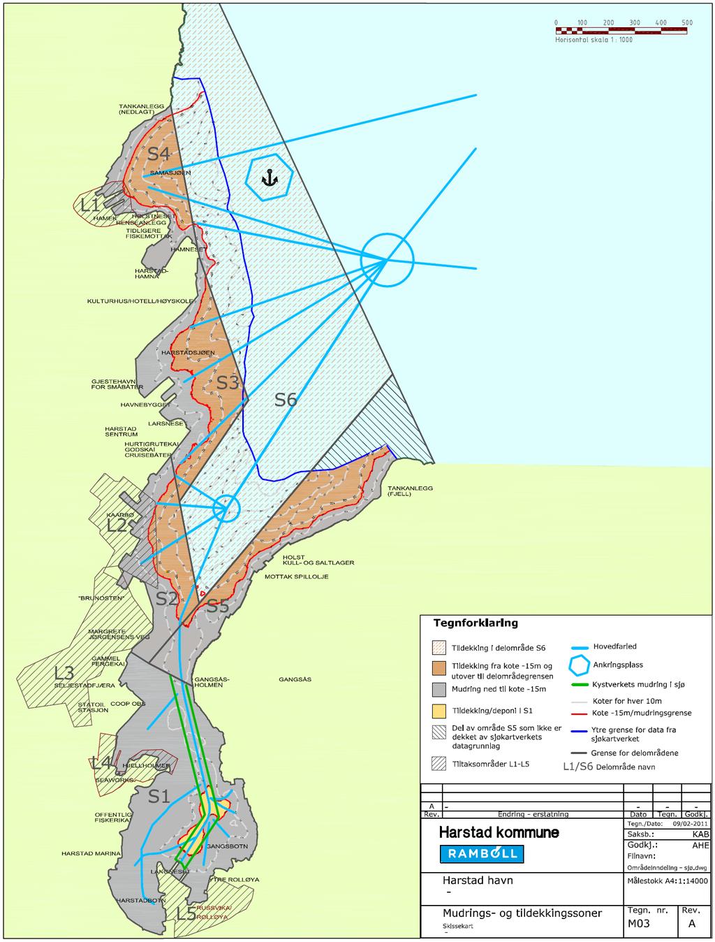15 TILTAKSPLAN 15 (24) Figur 5. Anbefalte områder for mudring og tildekking i Harstad havn. 6.