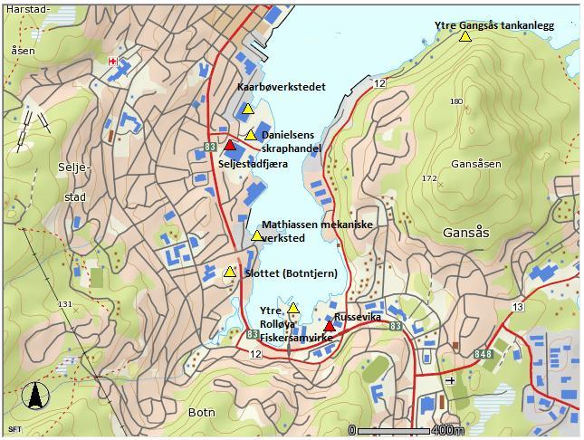 15 TILTAKSPLAN 7 (24) Figur 2 Lokaliteter med forurensing i indre del av Harstad havnebasseng.