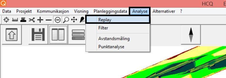 NTNU I ÅLESUND SIDE 54 Skjermdump 9: HCQ Navigator, Analyse > Replay I analysemenyen ligger det også en Replay-funksjon; dette er en form for opptak av valsingen.