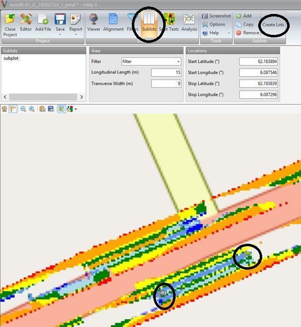 NTNU I ÅLESUND SIDE 67 Skjermdump 20: VETA, sublots, avgrensing av områder. Videre kan vi gå inn på «sublots», som betyr delpartier. Her kan man avgrense deler av prosjektet og analysere det.