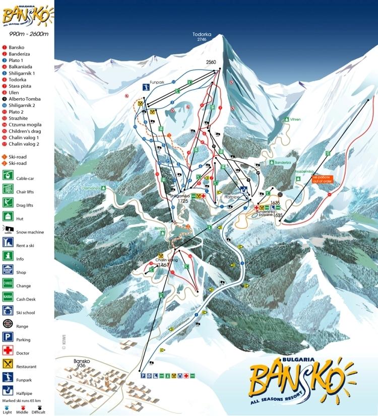 Bansko Statiunea - Descriere hoteluri BANSKO - hotelurile, statiunea si partiile de schi - Cea mai usoara descriere a statiunii este in comparare cu statiunile din Romania.