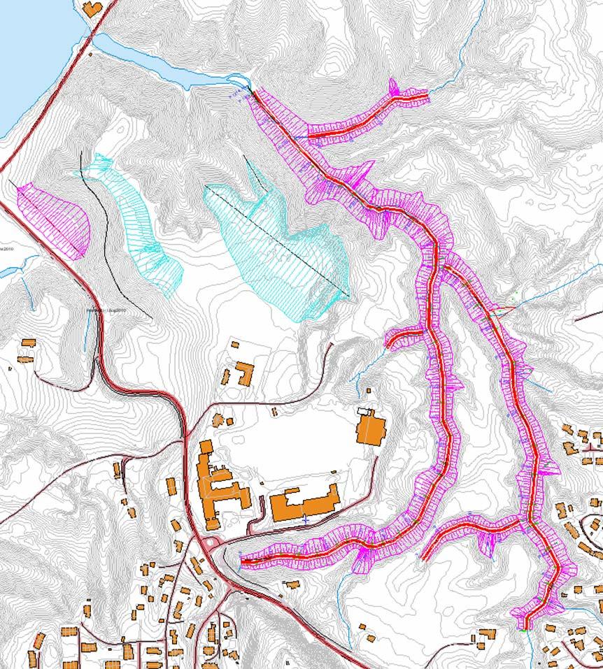 2.3. Anleggsveier for transport av masser Til sikringstiltakene i fase 2 skal det nedplaneres totalt 180 000 pam 3 (tørrskorpeleire).