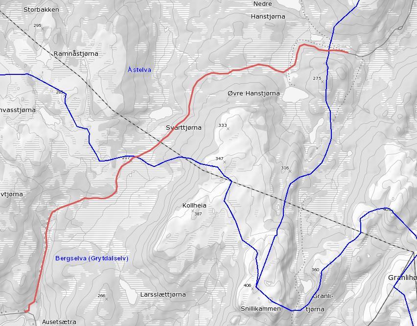 Samlet plan for vassdragsutbygging Veitraséen ligger både innenfor nedbørsfeltet til Bergselva som ble varig vernet mot kraftutbygging i verneplan I i 1973 og til Åstelva som ble varig vernet i