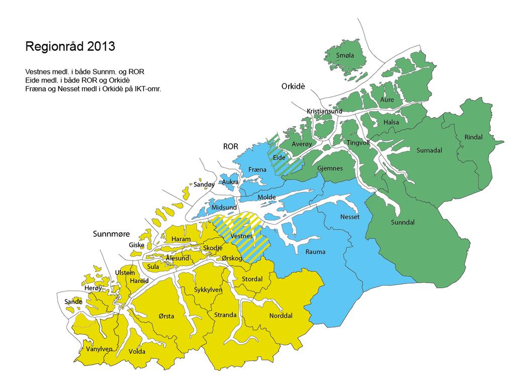 1.8 Regionrådstruktur Regionråda er kommunane sine eigne samarbeidsorgan som skal skape positiv utvikling i medlemskommunane og i regionen samla.