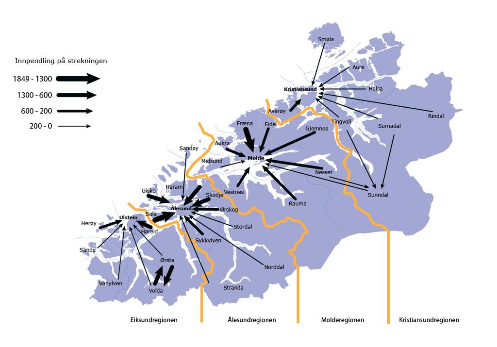 1.10 Pendlarregionar Arbeidspendling betyr at folk bur i éin kommune og arbeider i ein annan.