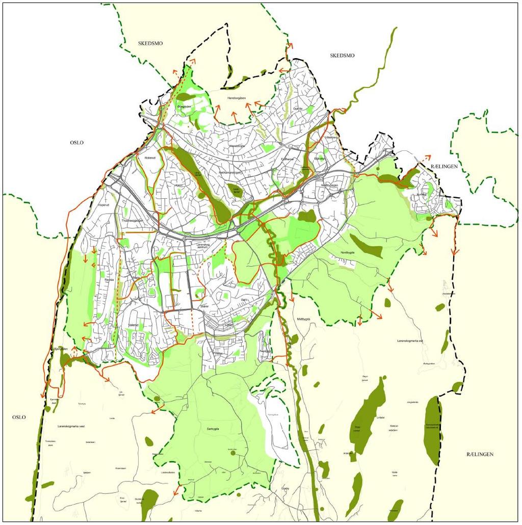 Figur 22: Grønnstruktur i Lørenskog kommune. Kart hentet fra kommuneplan 2015 2026 Del 3. 2.4.
