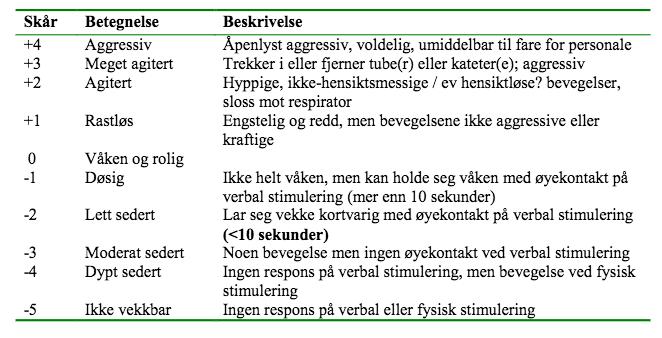 GCS: Skalaen går fra 3 til 15 poeng, der 3 indikerer dypt komatøs