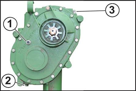 Vedlikehold drev 18 Hovedtransmisjon slåmaskin 18.2 Oljeskift ü For olje som renner ut, står en egnet beholder klar. Skru ut låsskruen til kontrollhullet (1) og låsskruen til påfyllingshullet (3).