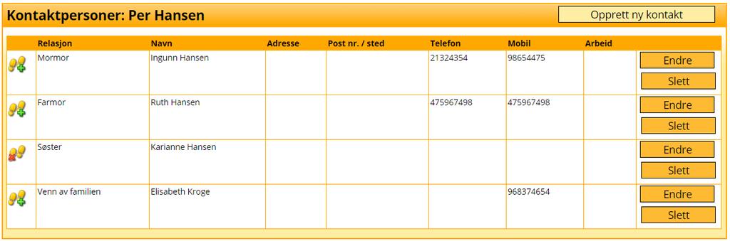 Kontakter Under fliken Kontakter angis ev ytterligere kontaktpersoner til barnet. Gruppelister Under fliken Gruppelister vises adresselister til andre barn på enheten/avdelingene.