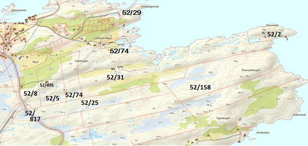 3.20 Eiendomsforhold Utbygging gjelder i hovedsak 52/31, Tøfta på ca. 234 daa. Dette er tiltakshaver sin eiendom.