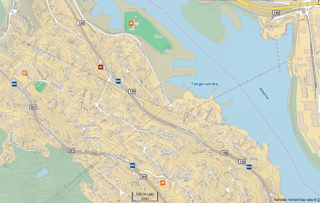 Borgensberget Trafikkanalyse Side 20 Torva barnehage (0 6 år) Joker Rælingen Rud skole (1 7 klasse) Orderud busstopp Borgen