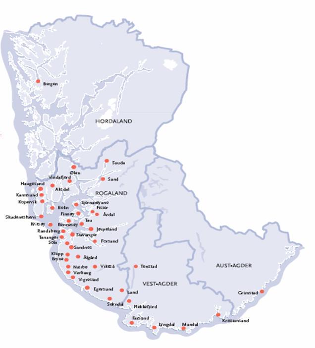 Lokalisert i Rogaland, Agder og snart Hordaland hovedkontor i