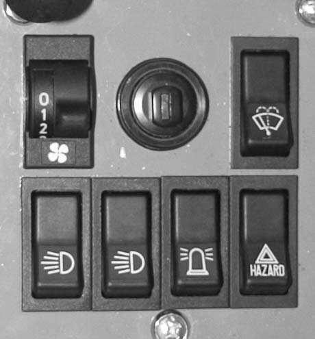 Her er føger instruksjoner for førerhuset: Ae de andre bryterne er passert i instrumentpaneet på høyre side, unntatt termostaten for varmeapparatet som er passert på det fremre paneet på venstre side.