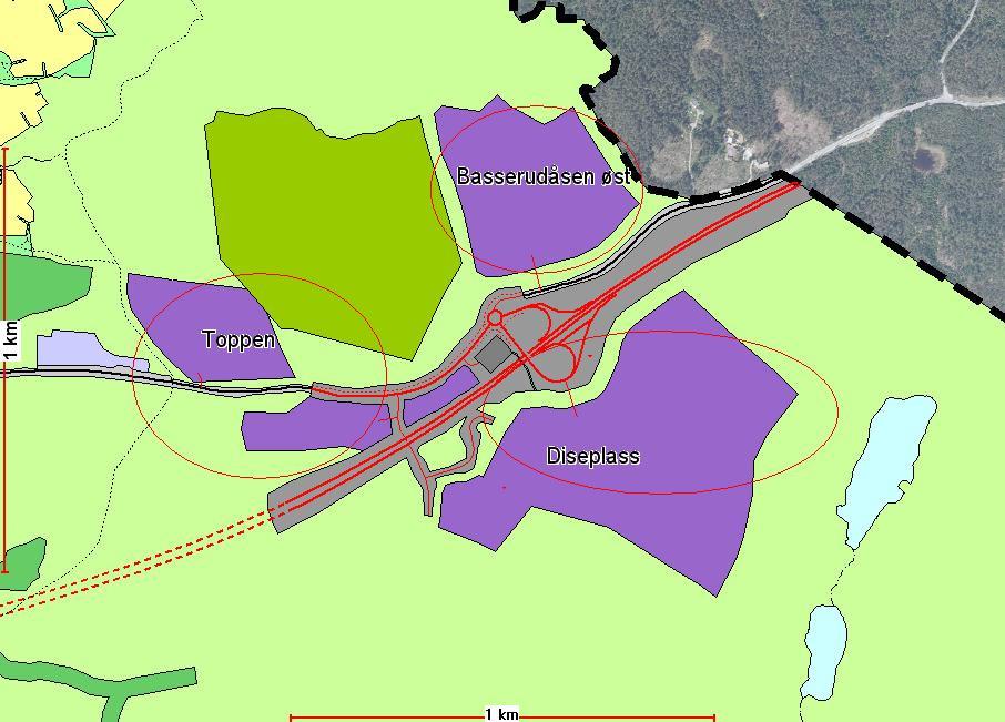 som et regionalt næringsområde for arealkrevende næringsvirksomhet (C-næringer). Det bes om vurdering av de ulike feltene i høringsarbeidet. Endelig valg skjer etter høringen.