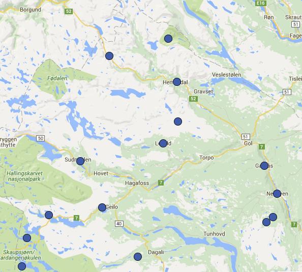 Foreslåtte kulturmiljøer i Hallingdalsregionen Hemsedal: Hydalen Hemsedal: Joleim-Grøte Hemsedal: Stongenuten Hol: Fekjo Hol: Haugastøl stasjon og Rallarvegen Hol: Krækkja Hol og Nore og