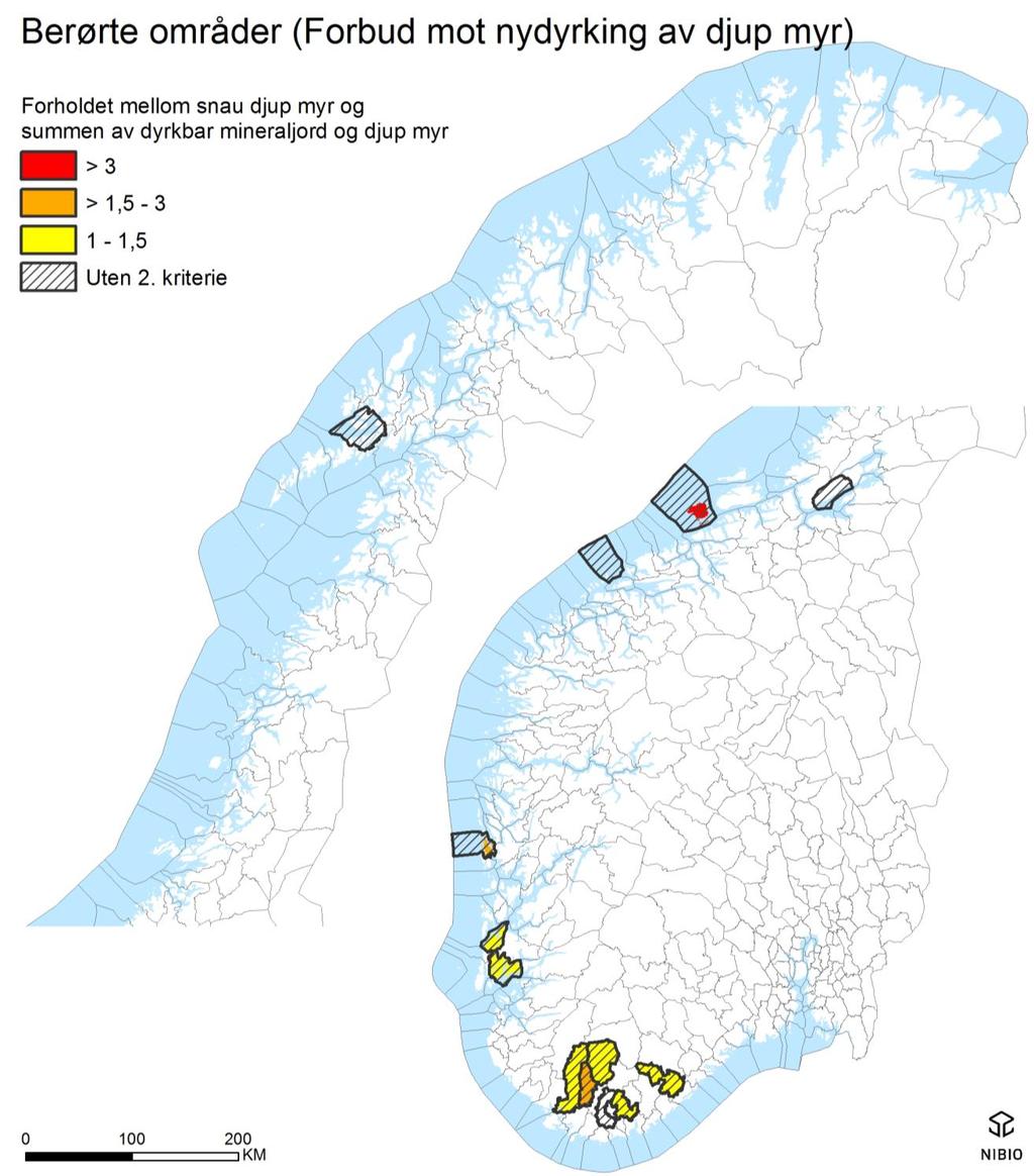 I figur 5 er det også vist kommuner som bare vil bli berørt av to av kriteriene (1 og 3).