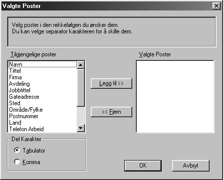 Eksport av Adressebok Du kan eksportere adresseboken til en ASCII tekstfil (*.csv). Hvis du vil, kan du lage et Vcard for utvalgte medlemmer, som da blir lagt til all utgående e-post fra avsenderen.