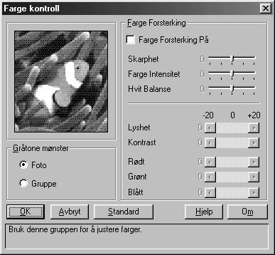 Fargene justeres slik at de blir mer fremtredende. (For brukere av Windows 95/98/98SE/Me) (For brukere av Windows 2000 Professional/ Windows NT 4.