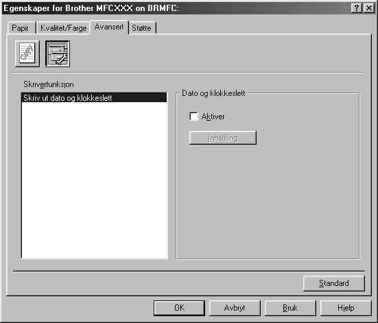 Enhetsalternativer Sett utskriftsdato og klokkeslett som Skriverfunksjon: Skrive ut dato og klokkeslett Når Skriv ut dato og klokkeslett, vil denne funksjonen automatisk skrive ut datoen og