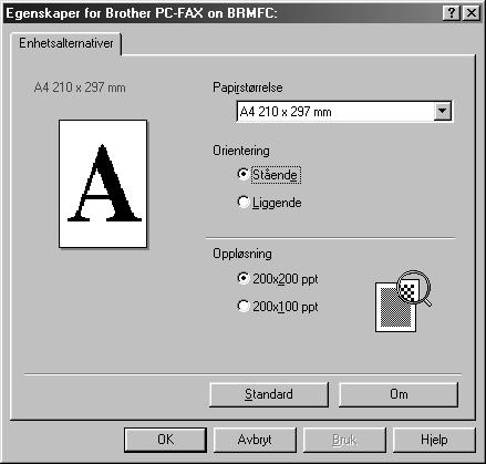 Faksinnstillinger Brother PC-Fax Faksoppløsning Fin (200 x 200) 1 For å endre FAX-alternativene klikk Faksalternativer -knappen.