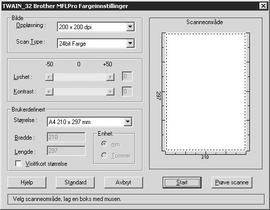 Tilgang til Skanneren For å velge TWAIN_32 Brother MFL Pro Fargeinnstillinger som din skannerdriver, velg den under Velg skanner ELLER Velg kilde -alternativet i din programvare.