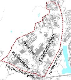 Ytrebygda bydel. Området er i arealdelen til kommuneplan satt av til næringsbebyggelse («I/K/L 17») med tilhørende hensynssone for «omforming».