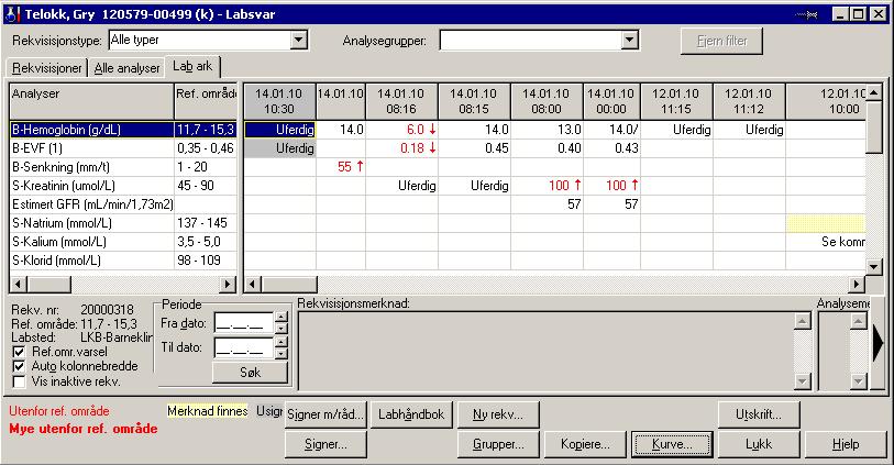 Lese og signere prøvesvar (medisinsk biokjemi og mikrobiologi) (0423) Analysekurve I Labsvarbildet kan man se på analyseresultater over tid i form av en grafisk kurve.