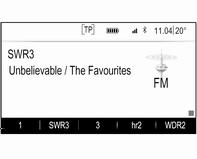 116 Radio Stasjonslister FM- eller DAB-bånd Vri MENU for å vise en liste over alle tilgjengelige stasjoner. Bla gjennom og velg ønsket stasjon i listen.