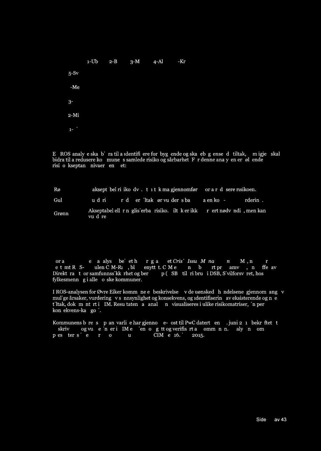 i-ub 2-Be 3-Mo 5-Sv 4-Me 3 Sa, =i 2 Mi 1 Li Tabe 4 Risikonatrise benyttet i ;1na_\'sen En ROS-anayse ska bidra ti å ídentífisere forebyggende og skadebegrensende titak, som igjen ska bidra ti å