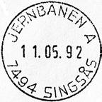 Stempel nr. 3 Type: TA Utsendt 04.07.1939 SINGSÅS Innsendt?? Registrert brukt fra 8-12-45 IWR til 4-1-58 IWR Stempel nr. 4 Type: HJ-SL Utsendt?? SINGSÅS Innsendt?? Registrert brukt 26 IX 68 KL Stempel nr.