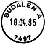 ? 7497 Registrert brukt fra 30.08.80 FH til 22.01.97 KjA Stempel nr. 6 Type: I24 Utsendt?? BUDALEN 1 Innsendt?