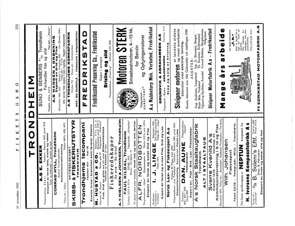 29 november 933 FS K ETS o A N O 53 :::::::::::T::R::O::N:.!O:_H E_:M: A.S E. EKKER Telegramadresse: E k k e r Telefoner: Kontoret 869, privat 38 Eksport av fersk laks.