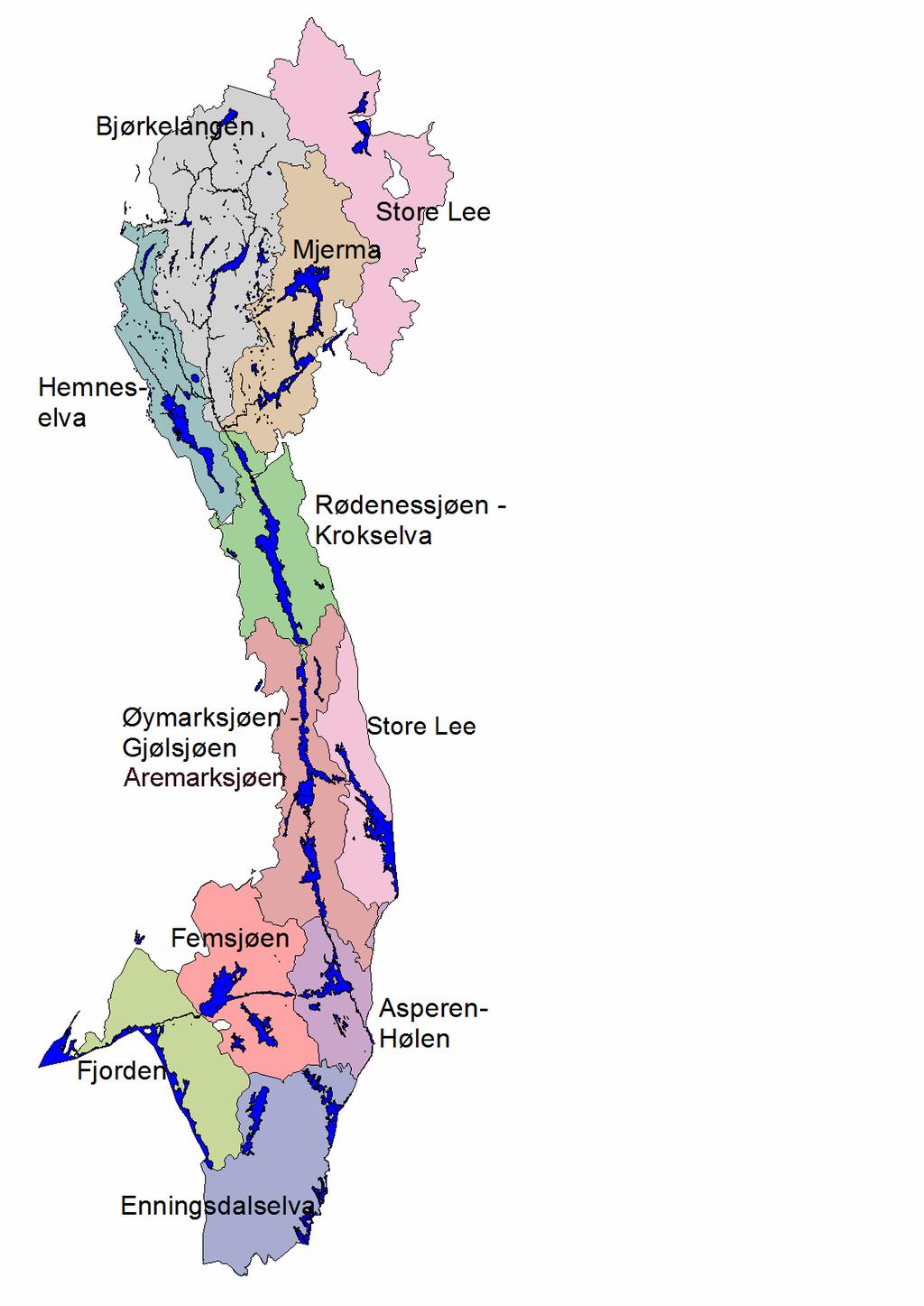 Figur 2: Kartlagte nedbørfelt i Haldenvassdraget
