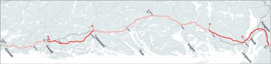 E18 Langangen-Grimstad Dørdal-Tvedestrand Ikke avklart Langangen-Rugtvedt Kommunedelplan vedtatt