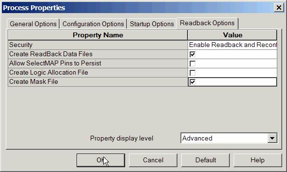 Figur 44. Enabling av readback for verifisering av programmering Nå kan man krysse av verify og impact vil lese tilbake konfigurasjonen i kretsen og sammenligne med forventet resultat.