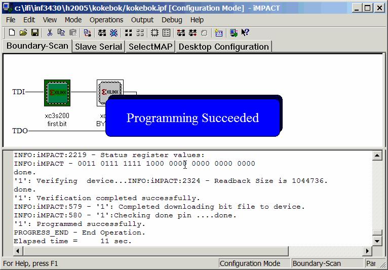 Under normal drift skal imidlertid FPGA-en hente sine konfigurasjonsdata fra eksternt minne. I de neste avsnittene skal vi se på hvordan man kan gjøre dette.