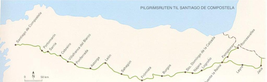 Pilgrimsruten el Camino de Santiago Mer enn 740 km av pilgrimsruten ligger på Spansk område,