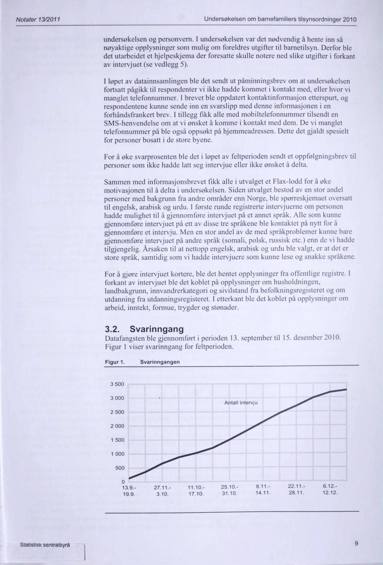 Notater 13/2011 Undersøkelsen om barnefamiliers tilsynsordninger 2010 undersøkelsen og personvern.