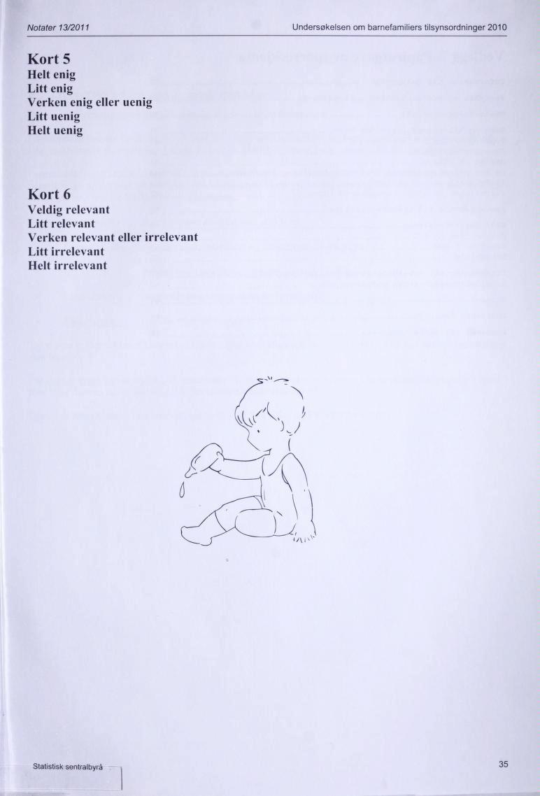 Notater 13/2011 Undersøkelsen om barnefamiliers tilsynsordninger 2010 Kort 5 Helt enig Litt enig Verken enig eller uenig Litt uenig