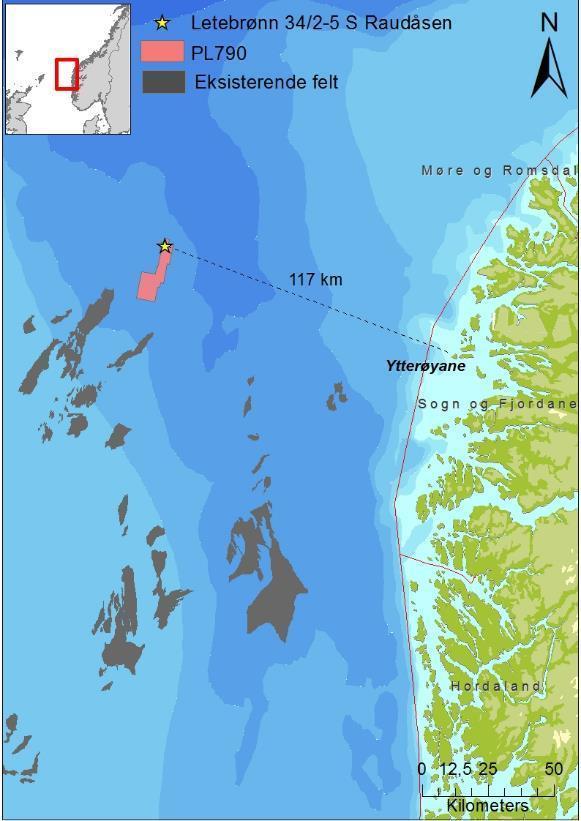 for boring av en letebrønn på Raudåsen i PL 79 REV. : 1 DATE : 28.7.217 PAGE : 21 of 37 Type scenario Utblåsning (overflate/sjøbunn) Figur 8.2.1-1: Lokasjon til letebrønn 34/2-5 S i utvinningstillatelse PL79 i nordlige Nordsjøen.