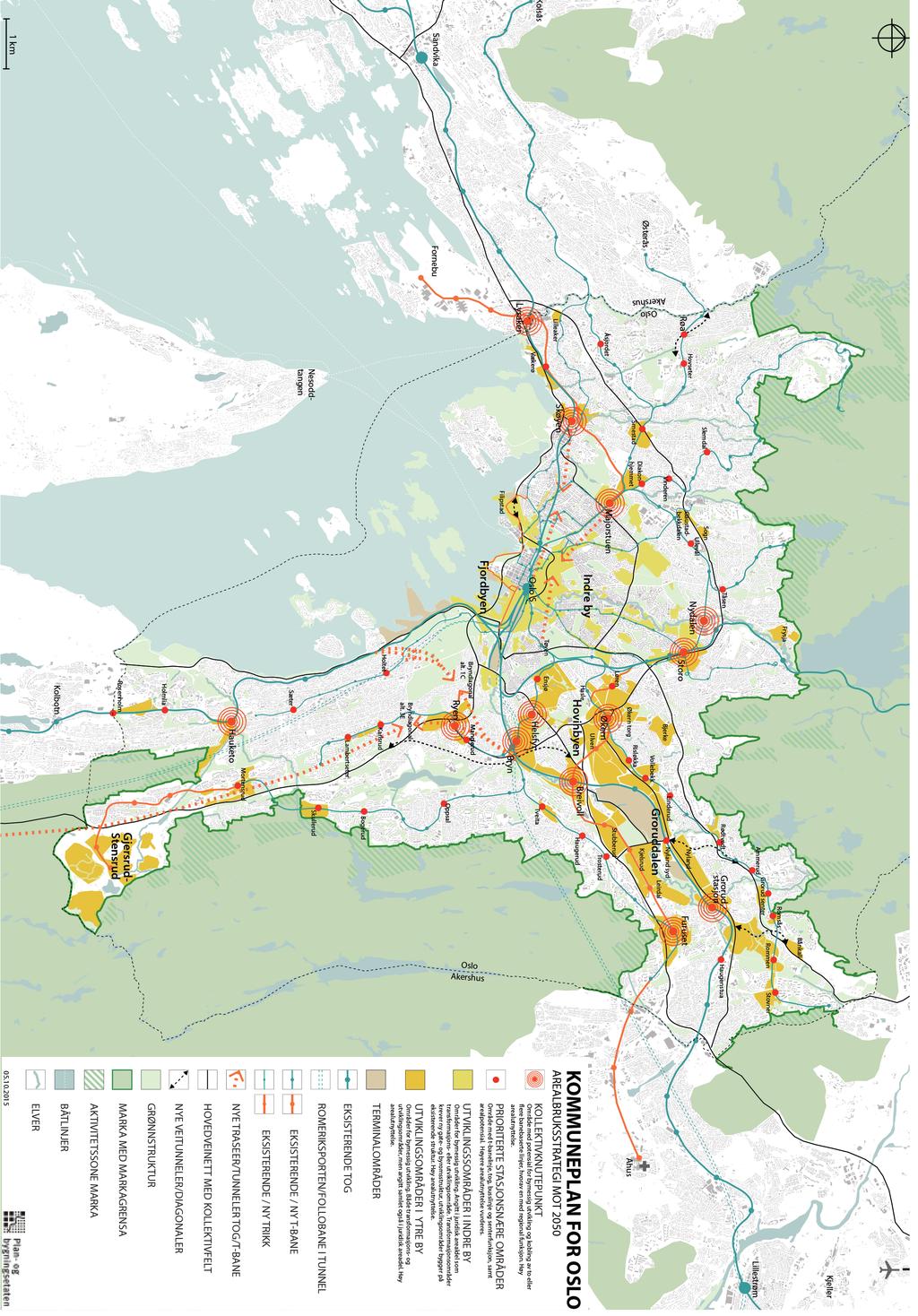 Vekstområder i Oslo 2050 Illustrasjon: Oslo kommune Med bakgrunn i denne informasjonen mener vi den optimale lokaliseringen vil være på østsiden av sentrum, et sted på aksen Grønland Hovinbyen.