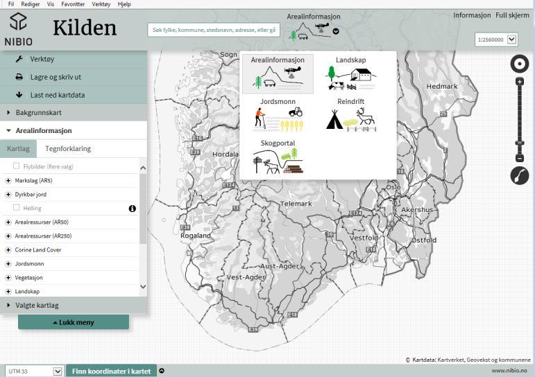 Jordbruksareal, kartverk og definisjoner av dyrkbar mark 6 Via nettsiden "Kilden 2 " drifter NIBIO nasjonale kartsystemer med arealinformasjon for hele Norge.