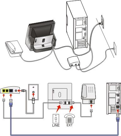 Eksempel 4: Digital telefontjeneste via en kabelleverandør Oppsett 1: Skriveren er koblet direkte til et kabelmodem Bruk oppsettet nedenfor hvis telefonen vanligvis er koblet til et kabelmodem.